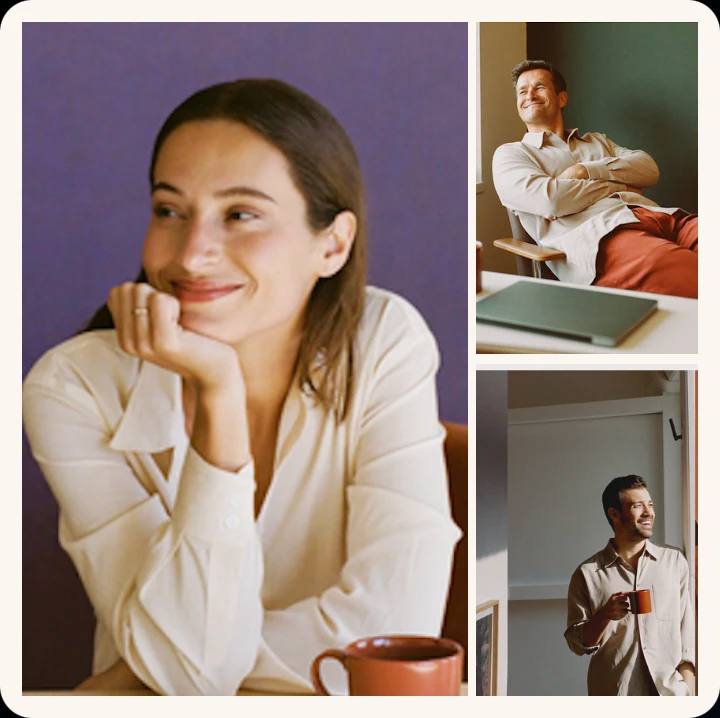 Collage aus drei Aufnahmen, im Vordergrund eine nachdenkliche Frau